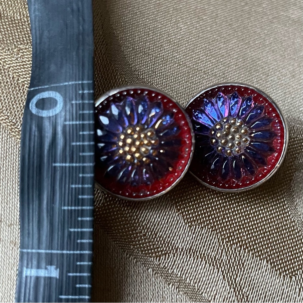 Czech Glass Button Sterling Silver AKR clip earrings - Picture 4 of 7